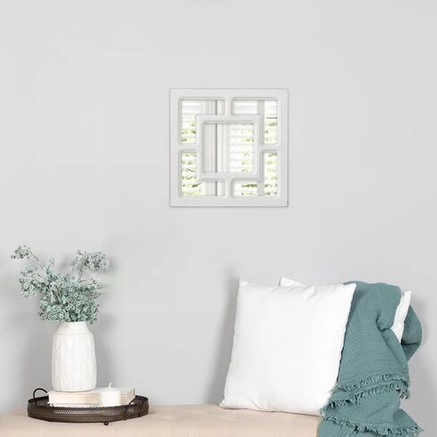 Farmhouse Squares Small Window Mirror Wall Decor Living Room 11.8", Hanging Distressed White Rustic Wood Frame Bedroom Wall Mirror Decor, Handmade Vintage Decorative Entryway Mirror in Saudi Arabia