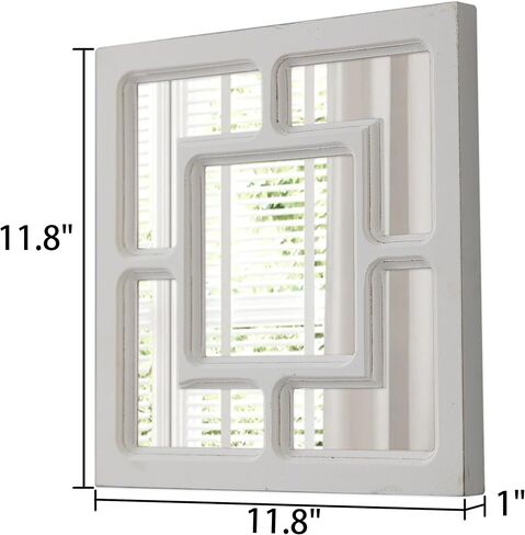 Farmhouse Squares Small Window Mirror Wall Decor Living Room 11.8", Hanging Distressed White Rustic Wood Frame Bedroom Wall Mirror Decor, Handmade Vintage Decorative Entryway Mirror in Saudi Arabia