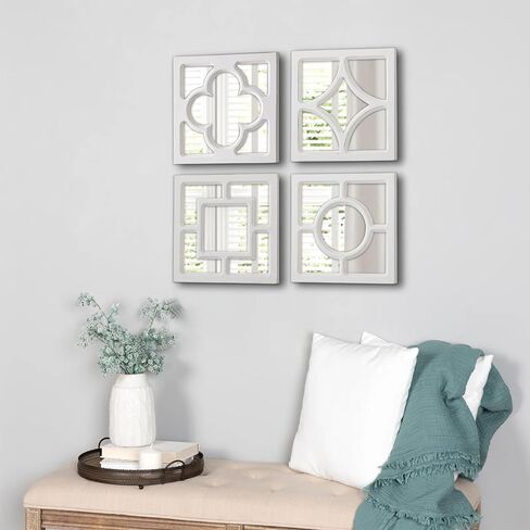 Farmhouse Squares Small Window Mirror Wall Decor Living Room 11.8", Hanging Distressed White Rustic Wood Frame Bedroom Wall Mirror Decor, Handmade Vintage Decorative Entryway Mirror in Saudi Arabia