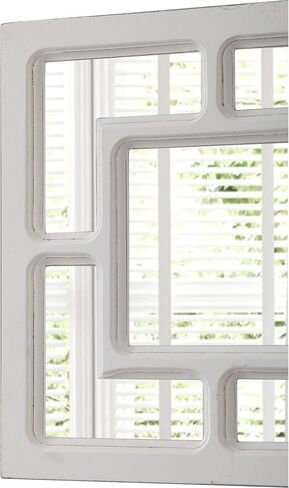Farmhouse Squares Small Window Mirror Wall Decor Living Room 11.8", Hanging Distressed White Rustic Wood Frame Bedroom Wall Mirror Decor, Handmade Vintage Decorative Entryway Mirror in Saudi Arabia