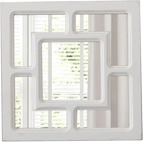 Farmhouse Squares Small Window Mirror Wall Decor Living Room 11.8", Hanging Distressed White Rustic Wood Frame Bedroom Wall Mirror Decor, Handmade Vintage Decorative Entryway Mirror in Saudi Arabia