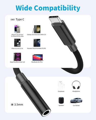 3 عبوات USB C إلى 3.5 ملم محول مقبس سماعة الرأس لهاتف iPhone 15/15 Pro/15 Pro Max/15 Plus، سلك كابل Aux Dongle من النوع C متوافق مع iPad وSamsung Galaxy S24/S23/S23/S22/S21Ultra وNote وMacBook بكسل in Saudi Arabia