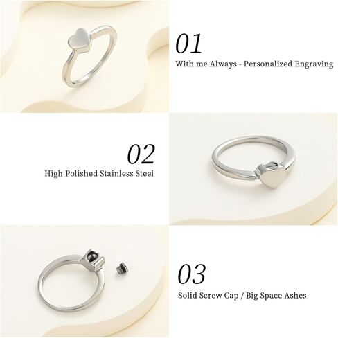 Heart Shape Urn Ring for Ashes for Women Men Finger Ring Memorial Jewelry for Loved Ones Ashes with Filling Kits in Saudi Arabia