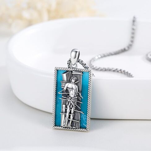 YueYuan Jesus Necklace for Men 925 Sterling Silver Blue Opal Jesus Pendant Christian Jewelry Religious Gifts for Father's Day Graduation in Saudi Arabia