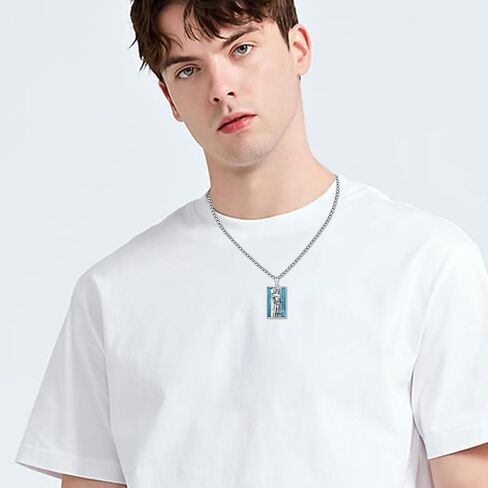 YueYuan Jesus Necklace for Men 925 Sterling Silver Blue Opal Jesus Pendant Christian Jewelry Religious Gifts for Father's Day Graduation in Saudi Arabia