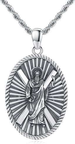 YueYuan Jesus Necklace for Men 925 Sterling Silver Blue Opal Jesus Pendant Christian Jewelry Religious Gifts for Father's Day Graduation in Saudi Arabia