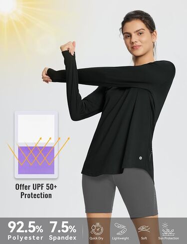 BALEAF Women's Long Sleeve Workout Tops Running Pleated Back Loose Fit Athletic Shirts Quick Dry Sun UPF 50+ Tees in Saudi Arabia