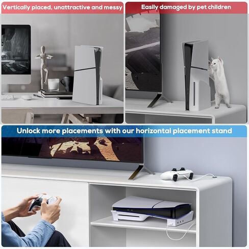Horizontal Stand Accessories for PS5 Slim Console with Hub-Base Stand Holder Compatible with Playstation 5 Slim Disc & Digital Edition-1 Fast Charging & 3 Date Transfer USB 2.0 Port-Black in Saudi Arabia