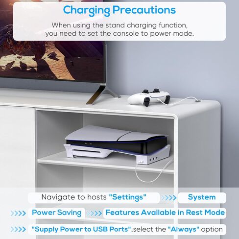 Horizontal Stand Accessories for PS5 Slim Console with Hub-Base Stand Holder Compatible with Playstation 5 Slim Disc & Digital Edition-1 Fast Charging & 3 Date Transfer USB 2.0 Port-Black in Saudi Arabia