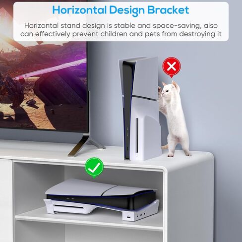 Horizontal Stand Accessories for PS5 Slim Console with Hub-Base Stand Holder Compatible with Playstation 5 Slim Disc & Digital Edition-1 Fast Charging & 3 Date Transfer USB 2.0 Port-Black in Saudi Arabia