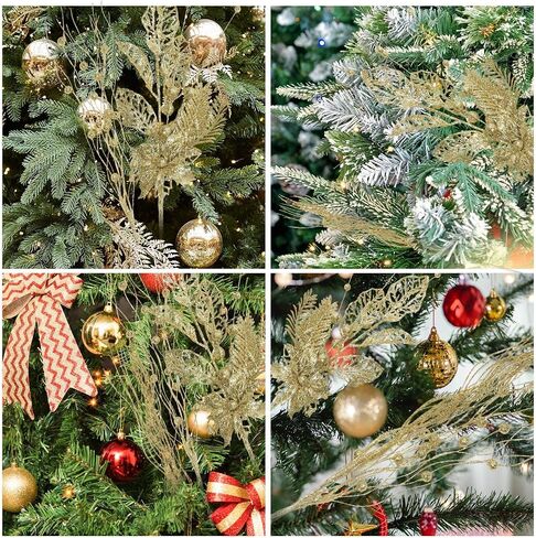 36 Pcs Christmas Tree Picks 17'' Sprays Artificial Flower Glitter Berry Stem Ornaments Decorative Branches Twigs Sprigs Sticks for Xms Tree Vase DIY Wreath Crafts Fireplace (Champagne) in Kuwait