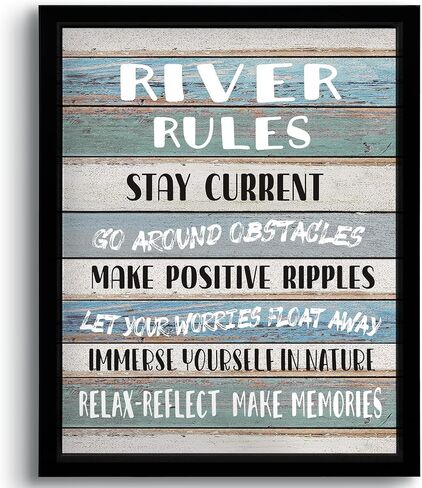 PHAMTE Funny River Rules Inspirational Quotes Wall Art, Farmhouse River Lake House Sign Print Framed Canvas Painting Artwork Home Room Office Decor（11x14 Inch in Saudi Arabia