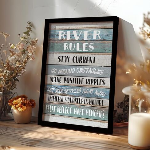 PHAMTE Funny River Rules Inspirational Quotes Wall Art, Farmhouse River Lake House Sign Print Framed Canvas Painting Artwork Home Room Office Decor（11x14 Inch in Saudi Arabia