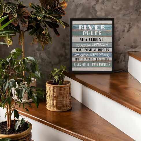 PHAMTE Funny River Rules Inspirational Quotes Wall Art, Farmhouse River Lake House Sign Print Framed Canvas Painting Artwork Home Room Office Decor（11x14 Inch in Saudi Arabia