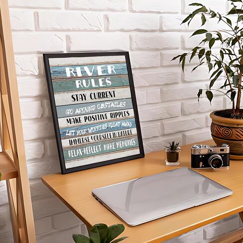 PHAMTE Funny River Rules Inspirational Quotes Wall Art, Farmhouse River Lake House Sign Print Framed Canvas Painting Artwork Home Room Office Decor（11x14 Inch in Saudi Arabia