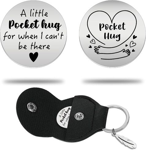 Inspirational Stainless Steel Double Sided Pocket Hug Token with PU Leather Keychain, Long Distance Relationship Keepsake for Friends Daughter Son Birthday Christmas Gift in Saudi Arabia