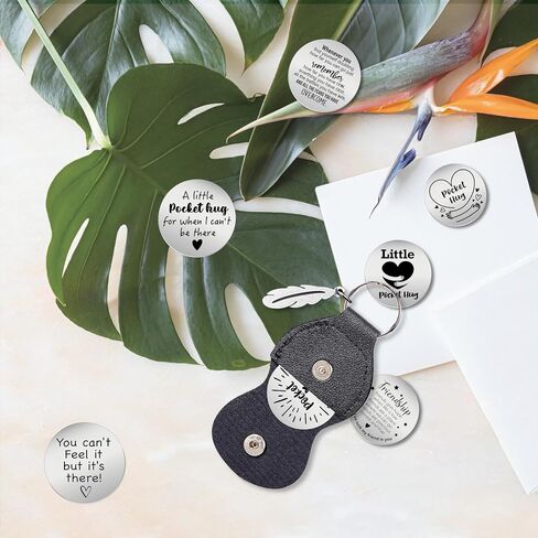 Inspirational Stainless Steel Double Sided Pocket Hug Token with PU Leather Keychain, Long Distance Relationship Keepsake for Friends Daughter Son Birthday Christmas Gift in Saudi Arabia
