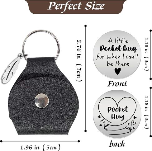 Inspirational Stainless Steel Double Sided Pocket Hug Token with PU Leather Keychain, Long Distance Relationship Keepsake for Friends Daughter Son Birthday Christmas Gift in Saudi Arabia
