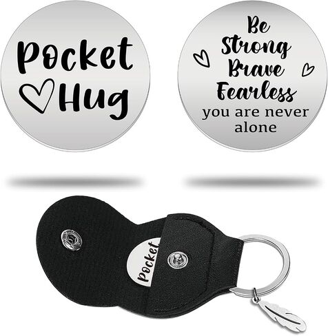 Inspirational Stainless Steel Double Sided Pocket Hug Token with PU Leather Keychain, Long Distance Relationship Keepsake for Friends Daughter Son Birthday Christmas Gift in Saudi Arabia