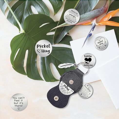 Inspirational Stainless Steel Double Sided Pocket Hug Token with PU Leather Keychain, Long Distance Relationship Keepsake for Friends Daughter Son Birthday Christmas Gift in Saudi Arabia