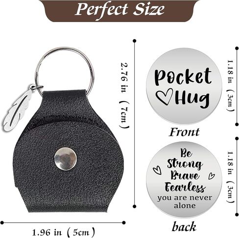 Inspirational Stainless Steel Double Sided Pocket Hug Token with PU Leather Keychain, Long Distance Relationship Keepsake for Friends Daughter Son Birthday Christmas Gift in Saudi Arabia