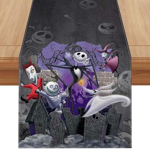 كابوس قبل عيد الميلاد عيد الميلاد مفرش طاولة الهالوين بطول 72 بوصة جاك سكلينجتون سالي زيرو أوجي بوجي ديكورات ومستلزمات الهالوين للمنزل in Saudi Arabia