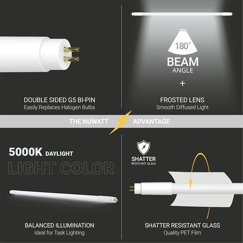 NUWATT 30 حزمة، 4FT T5 LED أضواء أنبوبية من النوع A+B، مصابيح LED T5 هجينة 5000K ضوء النهار، سطوع عالي 3200LM 24W، التوصيل والتشغيل أو تجاوز الصابورة، طاقة مزدوجة الأطراف، استبدال T5 للفلورسنت، UL، G5 in Saudi Arabia