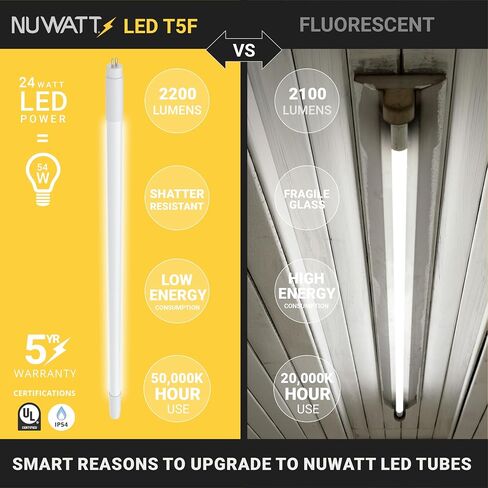 NUWATT 30 حزمة، 4FT T5 LED أضواء أنبوبية من النوع A+B، مصابيح LED T5 هجينة 5000K ضوء النهار، سطوع عالي 3200LM 24W، التوصيل والتشغيل أو تجاوز الصابورة، طاقة مزدوجة الأطراف، استبدال T5 للفلورسنت، UL، G5 in Saudi Arabia