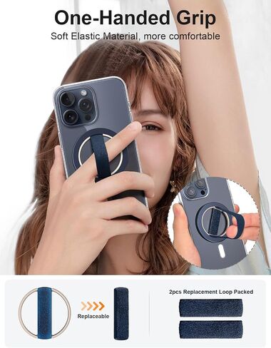 EWA MagOne Lite 2nd Gen Phone Grip with Replaceable Elastic Finger Loop, Removable Magnetic Ring Holder Loop, Accessories for iPhone 15, 14, 13 Pro/Max/Plus-Black in Saudi Arabia