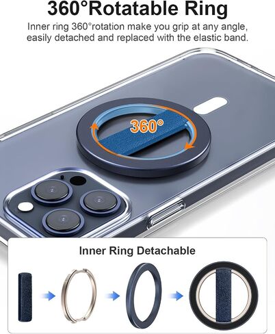 EWA MagOne Lite 2nd Gen Phone Grip with Replaceable Elastic Finger Loop, Removable Magnetic Ring Holder Loop, Accessories for iPhone 15, 14, 13 Pro/Max/Plus-Black in Saudi Arabia