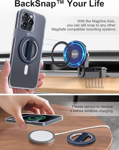 EWA MagOne Lite 2nd Gen Phone Grip with Replaceable Elastic Finger Loop, Removable Magnetic Ring Holder Loop, Accessories for iPhone 15, 14, 13 Pro/Max/Plus-Black in Saudi Arabia