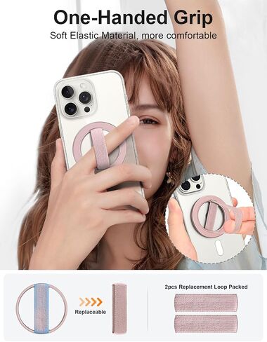 EWA MagOne Lite 2nd Gen Phone Grip with Replaceable Elastic Finger Loop, Removable Magnetic Ring Holder Loop, Accessories for iPhone 15, 14, 13 Pro/Max/Plus-Black in Saudi Arabia