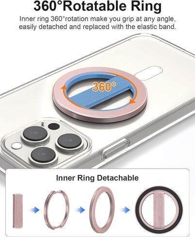 EWA MagOne Lite 2nd Gen Phone Grip with Replaceable Elastic Finger Loop, Removable Magnetic Ring Holder Loop, Accessories for iPhone 15, 14, 13 Pro/Max/Plus-Black in Saudi Arabia