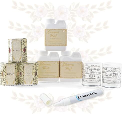 مجموعة هدايا تايلر كاندل براقة مع 3 غسول براقة، و3 شموع نذرية، و2 كأس نذري، حزمة مع قلم مزيل البقع - ديفا، صيانة عالية، كاتينا in Kuwait