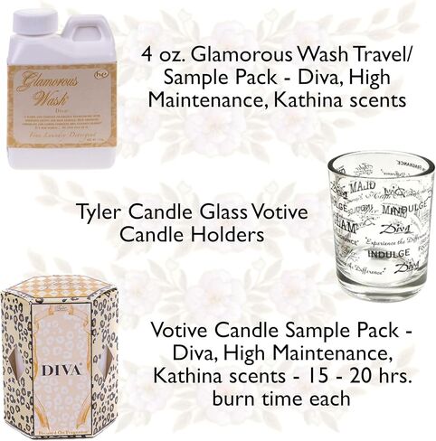 مجموعة هدايا تايلر كاندل براقة مع 3 غسول براقة، و3 شموع نذرية، و2 كأس نذري، حزمة مع قلم مزيل البقع - ديفا، صيانة عالية، كاتينا in Kuwait