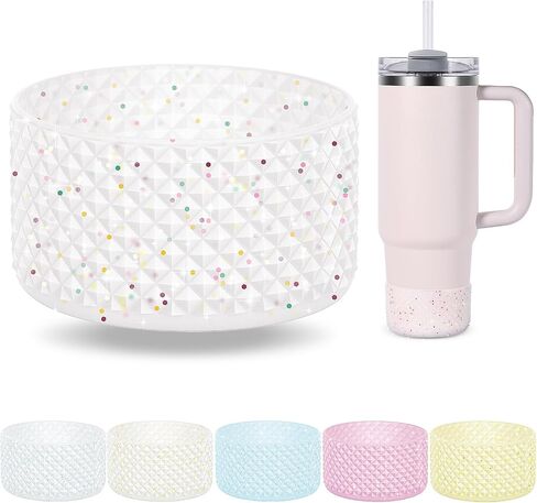 Desing Wish Glitter Diamond Silicone Boot Compatible with 20-40oz Stanley Tumbler Cup, Anti Hitting Water Bottle Boot for 12-24oz Hydr0 Flask, Thermoflask, Iron Flask 2.83'' Width in Saudi Arabia