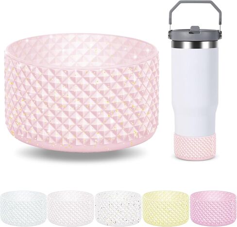 Desing Wish Glitter Diamond Silicone Boot Compatible with 20-40oz Stanley Tumbler Cup, Anti Hitting Water Bottle Boot for 12-24oz Hydr0 Flask, Thermoflask, Iron Flask 2.83'' Width in Saudi Arabia