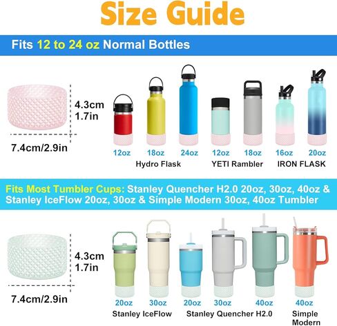 Desing Wish Glitter Diamond Silicone Boot Compatible with 20-40oz Stanley Tumbler Cup, Anti Hitting Water Bottle Boot for 12-24oz Hydr0 Flask, Thermoflask, Iron Flask 2.83'' Width in Kuwait