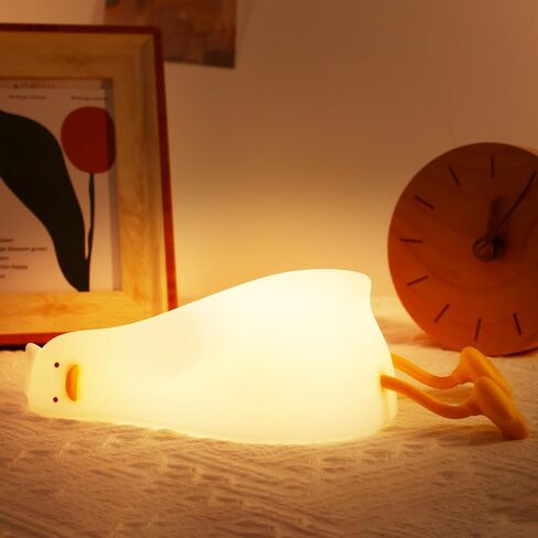 Lying Flat Duck Night Light, Cute Light Up Duck Soft Silicone Nursery Night Lamp with Touch Control & Rechargeable & Timer & Dimmer for Kids, Birthday Festival New-Born Gifts for Baby Kids in Saudi Arabia