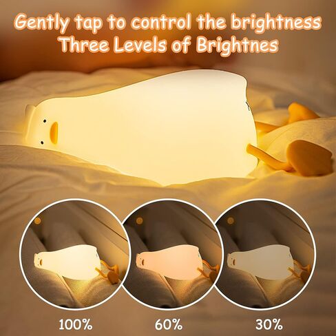 Lying Flat Duck Night Light, Cute Light Up Duck Soft Silicone Nursery Night Lamp with Touch Control & Rechargeable & Timer & Dimmer for Kids, Birthday Festival New-Born Gifts for Baby Kids in Saudi Arabia