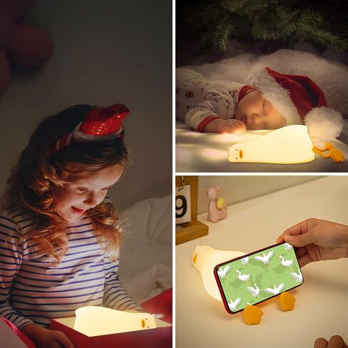 Lying Flat Duck Night Light, Cute Light Up Duck Soft Silicone Nursery Night Lamp with Touch Control & Rechargeable & Timer & Dimmer for Kids, Birthday Festival New-Born Gifts for Baby Kids in Saudi Arabia
