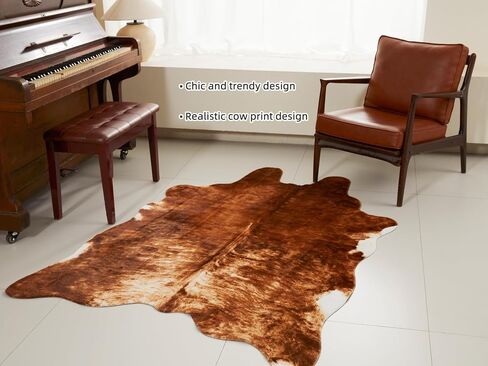MustMat Cowhide Area Rug(4.6ft x 6.6ft) - Large Western Print Carpet for Living Room Decor -Brown Print Design in Saudi Arabia