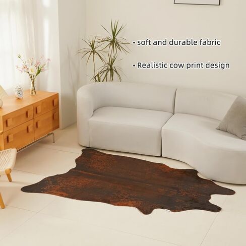 MustMat Cowhide Area Rug(4.6ft x 6.6ft) - Large Western Print Carpet for Living Room Decor -Brown Print Design in Saudi Arabia
