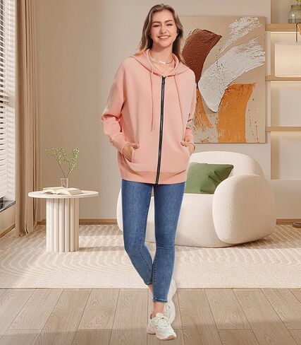 Women Long Sleeve Lightweight Zip Up Sweatshirts Y2K Oversized Hoodies Jackets With Pockets in Kuwait