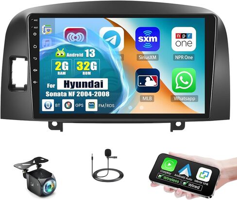 [2+64G] ستيريو سيارة Android 13 لسيارة Hyundai Sonata NF 2004-2008 مع Carplay اللاسلكي وAndroid Auto، راديو سيارة بشاشة تعمل باللمس 9 بوصة مع وصلة مرآة GPS WiFi Bluetooth FM/RDS HiFi SWC Dual USB+كاميرا احتياطية in Saudi Arabia