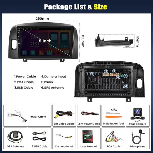 [2+64G] ستيريو سيارة Android 13 لسيارة Hyundai Sonata NF 2004-2008 مع Carplay اللاسلكي وAndroid Auto، راديو سيارة بشاشة تعمل باللمس 9 بوصة مع وصلة مرآة GPS WiFi Bluetooth FM/RDS HiFi SWC Dual USB+كاميرا احتياطية in Saudi Arabia