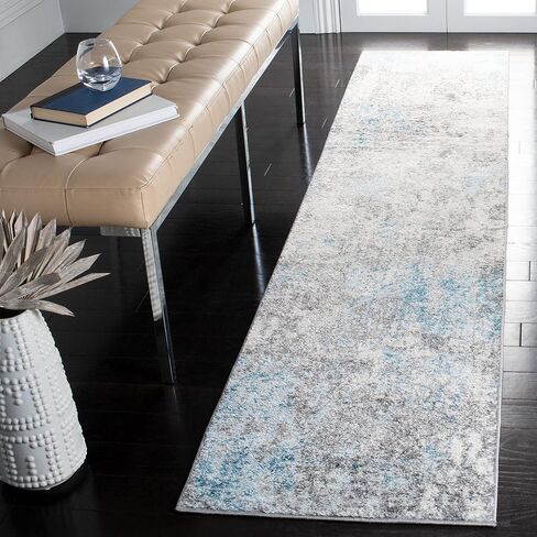 SAFAVIEH Tulum Collection Runner Rug - 2' x 17', Grey & Blue, Modern Abstract Design, Non-Shedding & Easy Care, Ideal for High Traffic Areas in Living Room, Bedroom (TUL207F) in Saudi Arabia