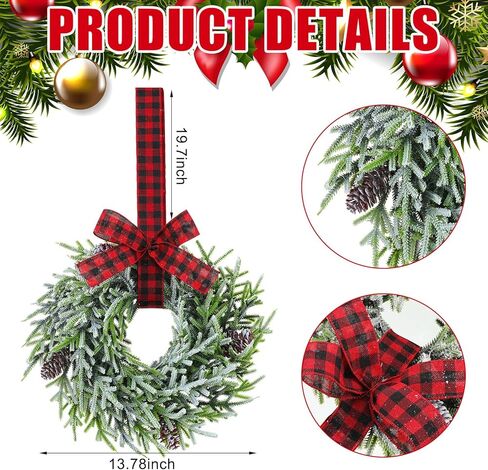 Yunlly 2 جهاز كمبيوتر شخصى 13.8 بوصة عيد الميلاد أكاليل خزانة المطبخ مع شريط منقوش الجاموس عيد الميلاد الاصطناعي متجمد السرو اكاليل اكاليل الأرز مع مخاريط الصنوبر لعيد الميلاد الأبيض الشتاء ديكور المنزل in Kuwait