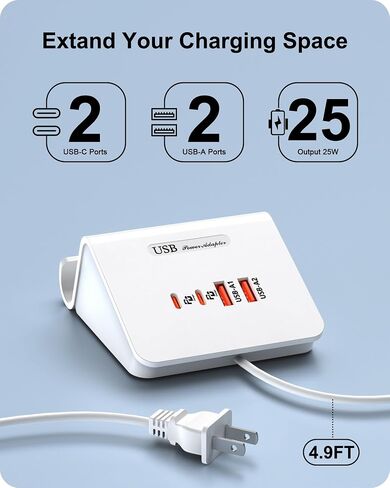 محطة شحن USB متعددة WUKUR مع محطة شحن USB وUSB C لأجهزة متعددة، شاحن USB C لهاتف iPhone 15/Pro/Pro Max/Samsung Galaxy، Google Pixel، HTC(رمادي-25W) in Saudi Arabia