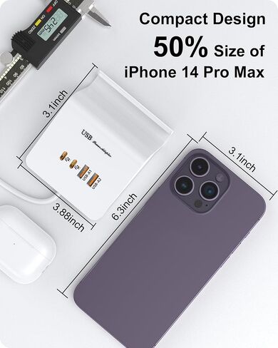 محطة شحن USB متعددة WUKUR مع محطة شحن USB وUSB C لأجهزة متعددة، شاحن USB C لهاتف iPhone 15/Pro/Pro Max/Samsung Galaxy، Google Pixel، HTC(رمادي-25W) in Saudi Arabia